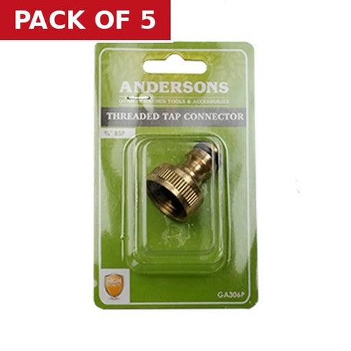 Brass Threaded Tap Connector, 1/2" - 3/4" BSP - Pack of 5