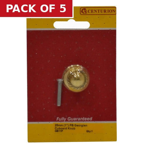 Georgian Cupboard Knobs, Polished Brass, 25mm Dia. - Pack of 5
