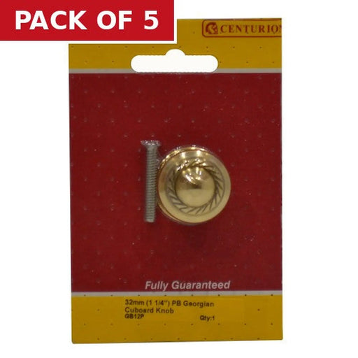 Georgian Cupboard Knobs, Polished Brass, 32mm Dia. - Pack of 5
