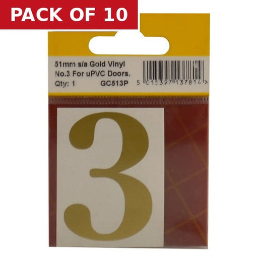 51mm Gold Traditional Oldstyle Font Vinyl Number 3 - Pack of 10