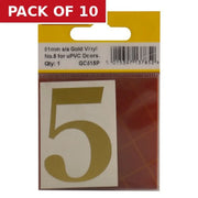 51mm Gold Traditional Oldstyle Font Vinyl Number 5 - Pack of 10