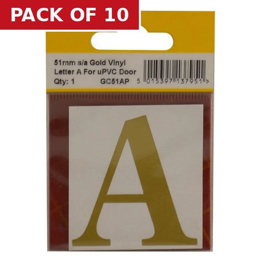 51mm Gold Traditional Oldstyle Font Vinyl Letter A - Pack of 10