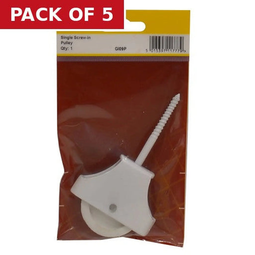 Screw-In Pulley, Single, White, 45mm - Pack of 5