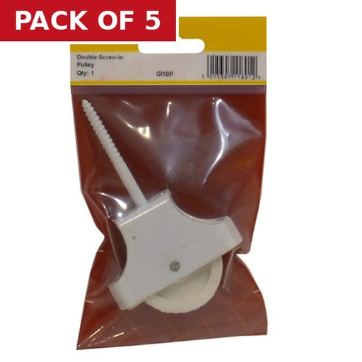 Screw-In Pulley, Double, White, 45mm - Pack of 5