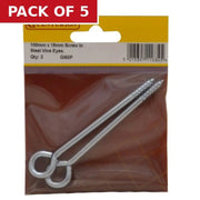 Screw In Steel Vine Eyes  - Zinc Plated - 100mm x 18mm - (Pack of 2) - Pack of 5