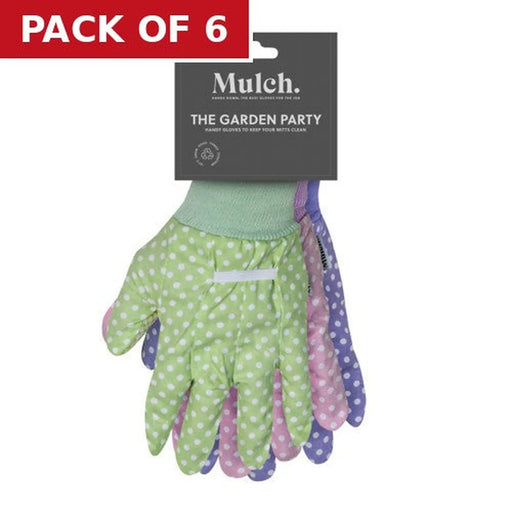 Mulch 'Garden Party' Gardening Gloves Size Medium - 3 Pairs - Pink, - Pack of 6
