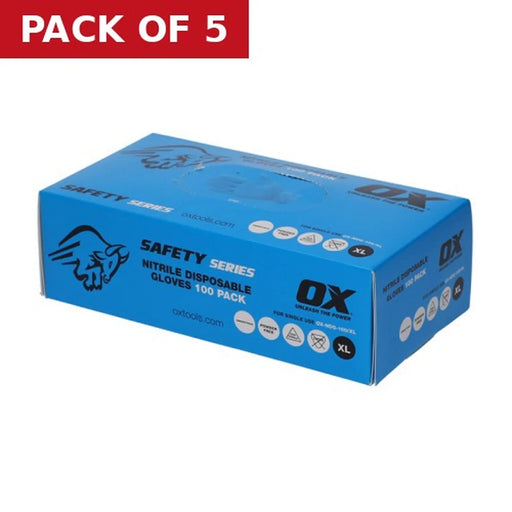 OX NITRILE DISPOSABLE GLOVES- 100 PACK- XL - Pack of 5