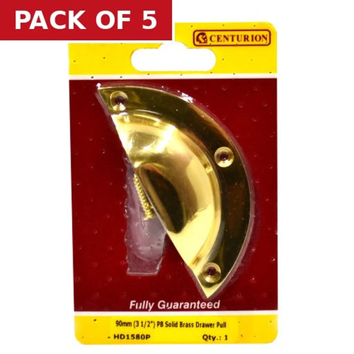 Solid Brass Drawer Pull, Polished Brass, 90mm - Pack of 5
