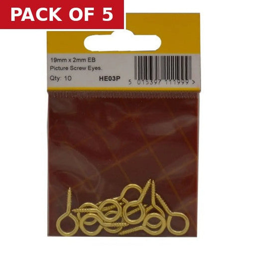 19mm x 2mm EB Picture Screw Eyes (Pack of 10) - Pack of 5