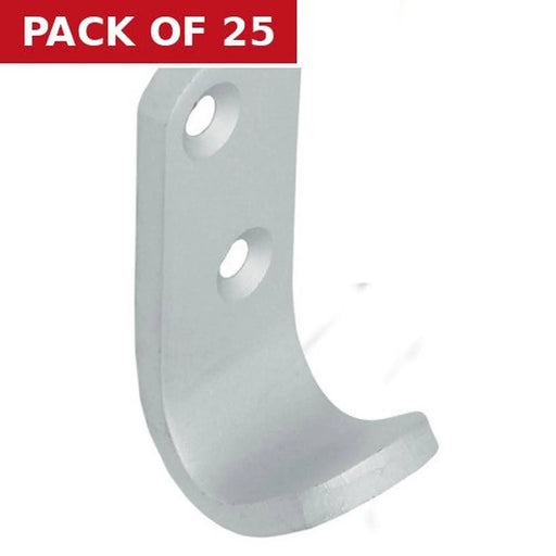 50mm Flat Pattern Robe Hook - Silver Anodised Aluminium - Pack of 25