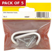 50mm Flat Pattern Robe Hook - Silver Anodised Aluminium - Pack of 2