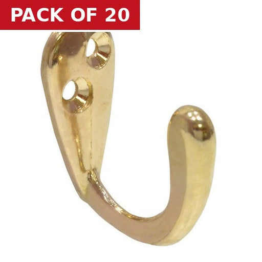 50mm Die Cast Wardrobe Hook - Brass - Pack of 20
