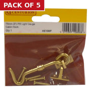 Solid Brass Cabin Hooks, Polished Brass, 75mm - Pack of 5