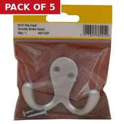 70mm Die Cast Double Robe Hook - Satin Chrome - Pack Qty 1 - Pack of 5
