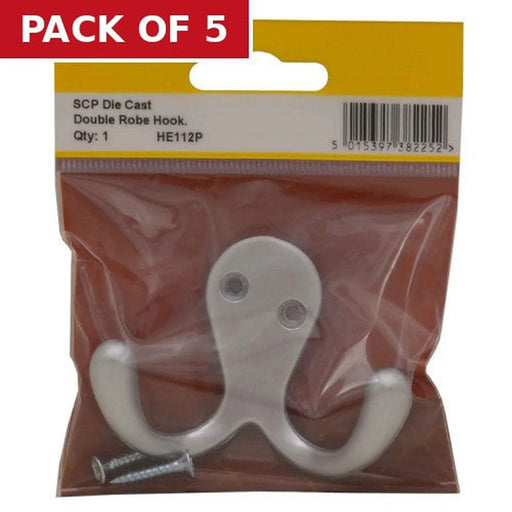 70mm Die Cast Double Robe Hook - Satin Chrome - Pack Qty 1 - Pack of 5