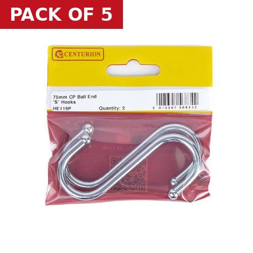 80mm Ball End 'S' Hook - Pack of 5