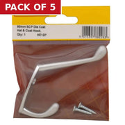 105mm Die Cast Hat & Coat Hook - Satin Chrome - Pack Qty 1 - Pack of 5