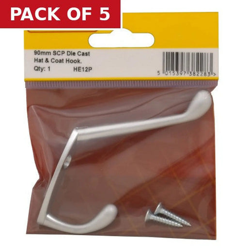 105mm Die Cast Hat & Coat Hook - Satin Chrome - Pack Qty 1 - Pack of 5