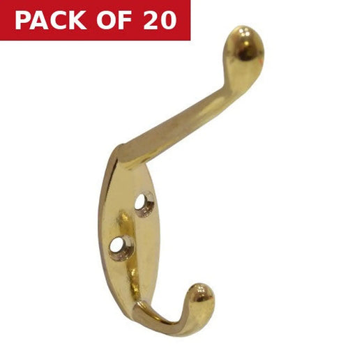 105mm Die Cast Hat & Coat Hook - Brass - Pack of 20