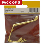 105mm Die Cast Hat & Coat Hook - Brass - Pack Qty 1 - Pack of 5