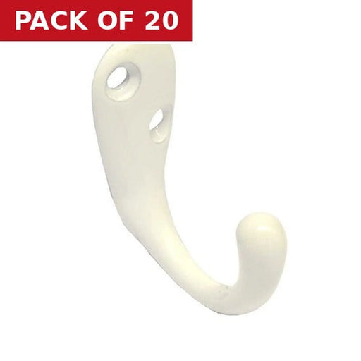 50mm Die Cast Single Wardrobe Hook - White - Pack of 20