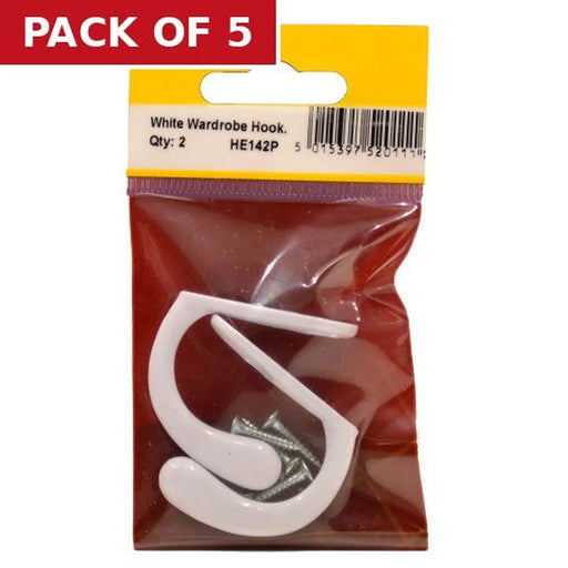50mm Die Cast Single Wardrobe Hook - White - Pack of 2