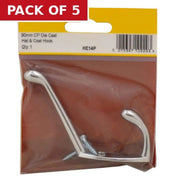 105mm Die Cast Hat & Coat Hook - Chrome Plated - Pack Qty 1 - Pack of 5