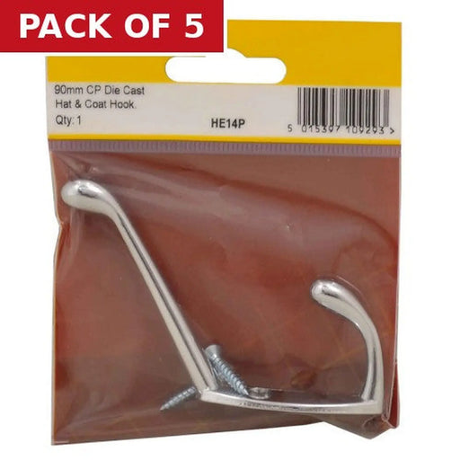 105mm Die Cast Hat & Coat Hook - Chrome Plated - Pack Qty 1 - Pack of 5