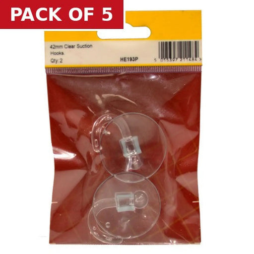40mm Clear Plastic Suction Hook (Pack of 2) - Pack of 5