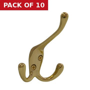 107mm Die Cast Hat & Coat Tri Hook - Polished Brass - Pack of 10