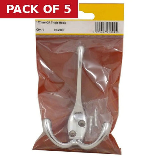 107mm Die Cast Tri Hook - Chrome Plated - Pack Qty 1 - Pack of 5