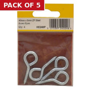 Steel Screw Eyes  - Zinc Plated - 40mm x 3.6mm - (Pack of 4) - Pack of 5