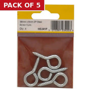 Steel Screw Eyes - Zinc Plated - 35mm x 3.6mm - (Pack of 4) - Pack of 5