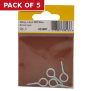 Steel Screw Eyes - Zinc Plated - 25mm x 4mm - (Pack of 4) - Pack of 5