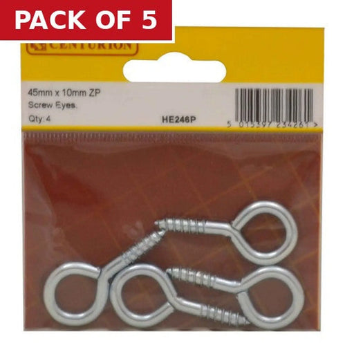 45 x 4.3mm ZP Steel Screw Eyes - Zinc Plated - 45mm x 4.3mm - (Pack - Pack of 5