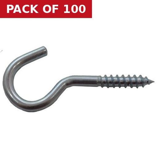 Screw Hooks - Zinc Plated - 60mm x 10mm - Pack of 100