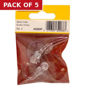 25mm Clear Plastic Suction Hook (Pack of 2) - Pack of 5