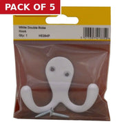 70mm Die Cast Double Robe Hook - White - Pack Qty 1 - Pack of 5
