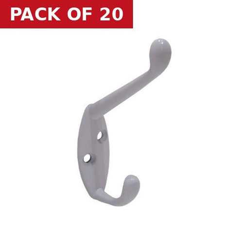 105mm Die Cast Hat & Coat Hook - White - Pack of 20