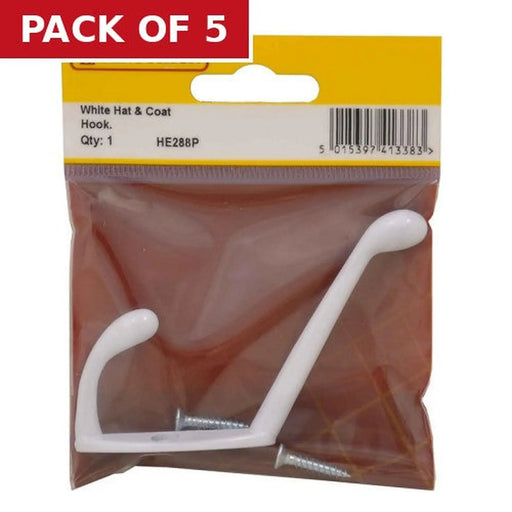 105mm Die Cast Hat & Coat Hook - White - Pack Qty 1 - Pack of 5