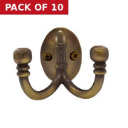 Premium Ball End Double Robe Hook - Antique Brass - Pack of 10
