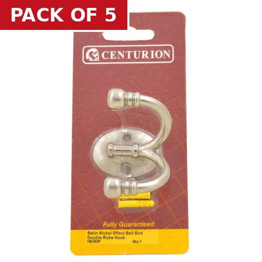 Premium Ball End Double Robe Hook - Satin Nickel - Pack Qty 1 - Pack of 5