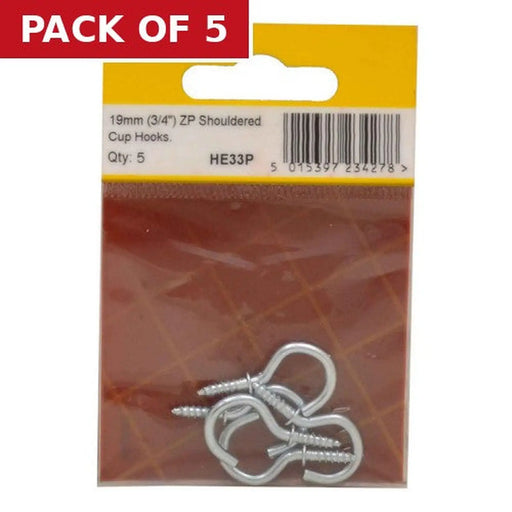 19mm ZP Shouldered Cup Hooks (Pack of 5)