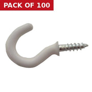 19mm White PVC Shouldered Cup Hooks - Pack of 100
