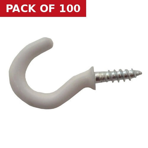 19mm White PVC Shouldered Cup Hooks - Pack of 100