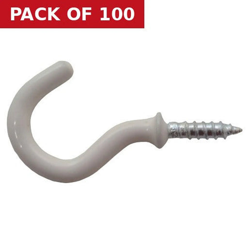 25mm White PVC Shouldered Cup Hooks - Pack of 100