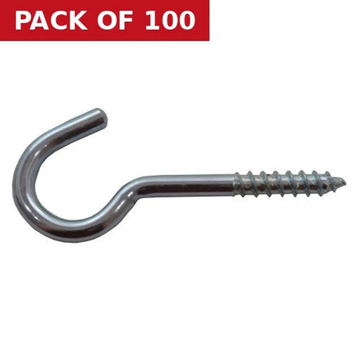 Steel Screw Hooks - Zinc Plated - 55mm x 8mm - Pack of 100
