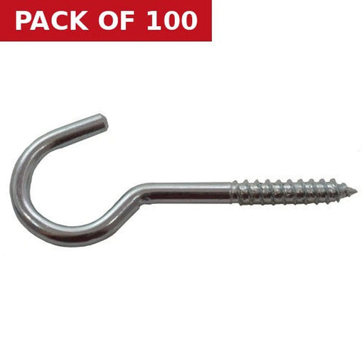 Steel Screw Hooks - Zinc Plated - 80mm x 12mm - Pack of 100