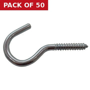Steel Screw Hooks - Zinc Plated - 100mm x 18mm - Pack of 50