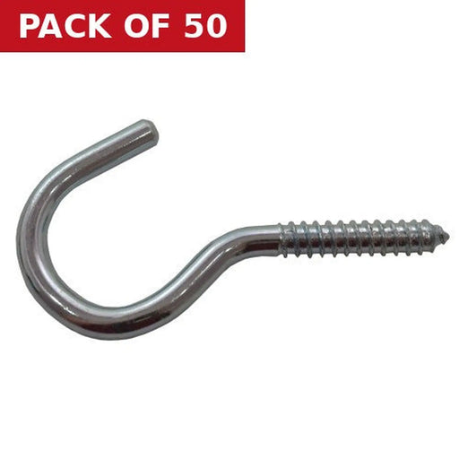Steel Screw Hooks - Zinc Plated - 100mm x 18mm - Pack of 50